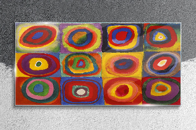 Skleneny obraz Farebné štúdio: Štvorce so sústrednými kruhmi Kandinsky