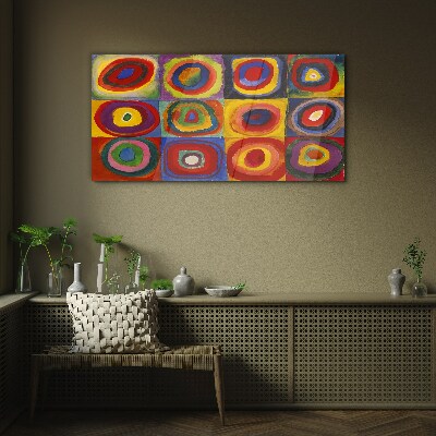 Skleneny obraz Farebné štúdio: Štvorce so sústrednými kruhmi Kandinsky