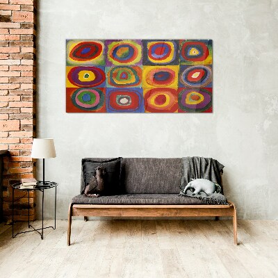 Skleneny obraz Farebné štúdio: Štvorce so sústrednými kruhmi Kandinsky