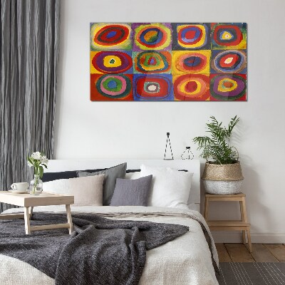 Skleneny obraz Farebné štúdio: Štvorce so sústrednými kruhmi Kandinsky