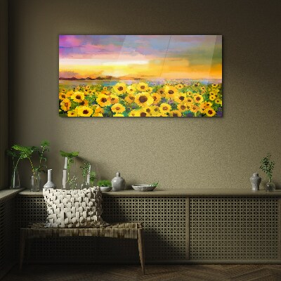 Skleneny obraz Západ slnka žlté kvety