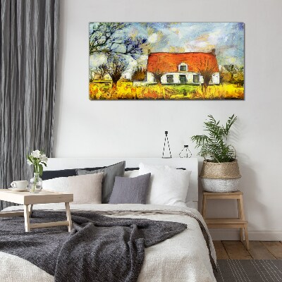Skleneny obraz Abstrakcia dediny dom strom