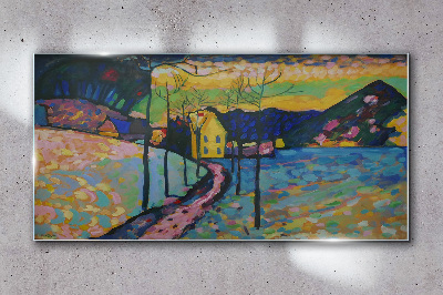Skleneny obraz Farebná krajina s domom