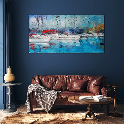 Skleneny obraz Prístavné lode modrá voda