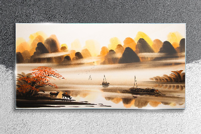 Skleneny obraz Čínske atramentové lode