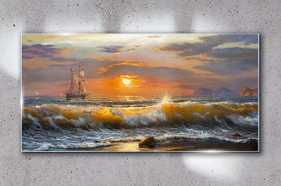 Skleneny obraz Pobrežné vlny západu slnka