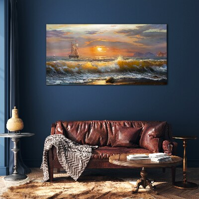 Skleneny obraz Pobrežné vlny západu slnka