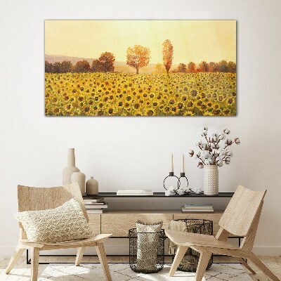 Skleneny obraz Kvety slnečníc stromov