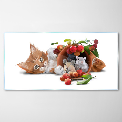 Skleneny obraz Obrázok sklenené zvieratá mačka potkania ovocie