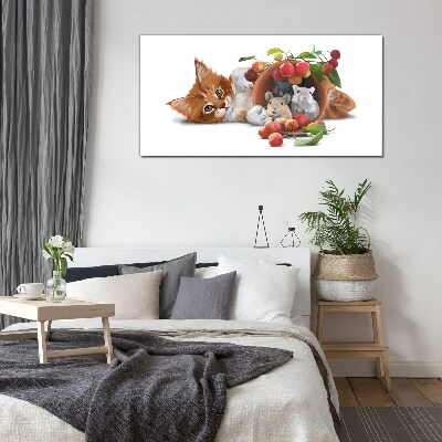 Skleneny obraz Obrázok sklenené zvieratá mačka potkania ovocie