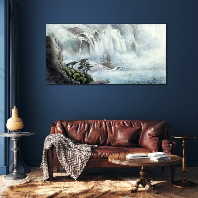 Skleneny obraz Rieka vodné vodopád stromy