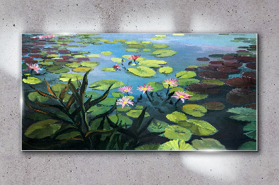 Skleneny obraz Jazero kvet listy kvety