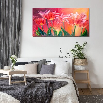Skleneny obraz Tulipány v odtieňoch ružovej