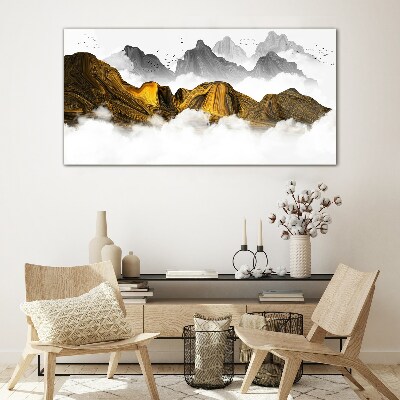 Skleneny obraz Abstrakcia horské hmly vtákov