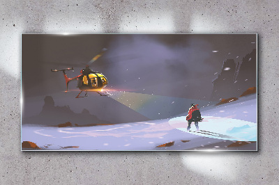 Skleneny obraz Hory snehová helikoptéra