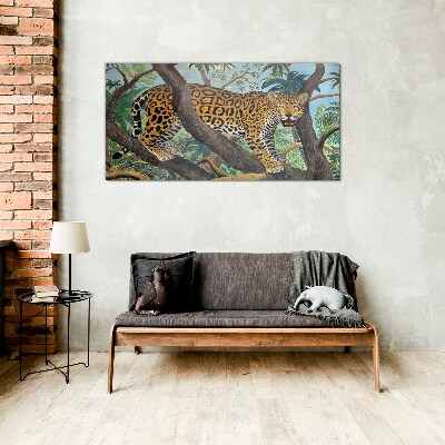 Skleneny obraz Džungľa strom zvieracie mačka