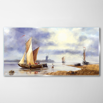 Skleneny obraz Maľovanie lodi rybár