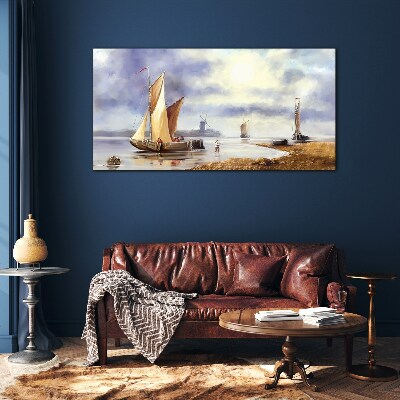 Skleneny obraz Maľovanie lodi rybár