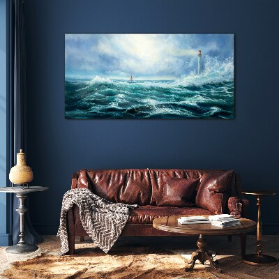 Skleneny obraz Búrka vlny maják