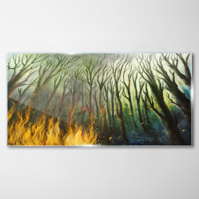 Skleneny obraz Maľovanie lesné strom oheň