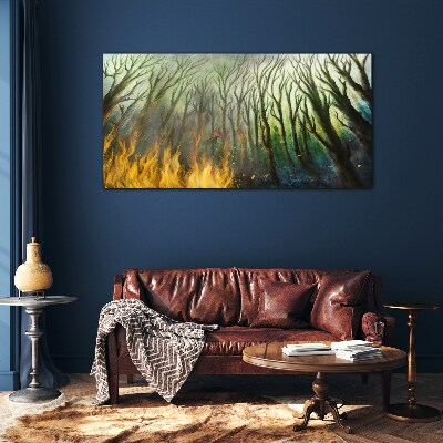 Skleneny obraz Maľovanie lesné strom oheň