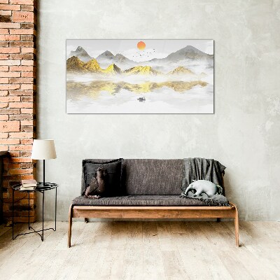 Skleneny obraz Abstrakcie jazero hory