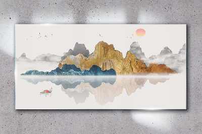 Skleneny obraz Abstrakcie jazero hory