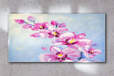 Skleneny obraz Ružové orchidey na modrom pozadí