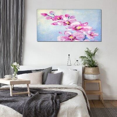 Skleneny obraz Ružové orchidey na modrom pozadí