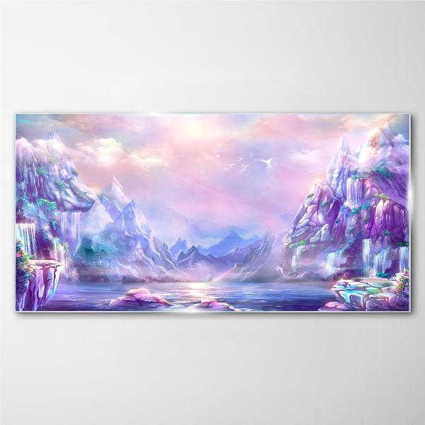 Skleneny obraz Abstrakcia jazero hory obloha