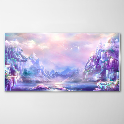 Skleneny obraz Abstrakcia jazero hory obloha