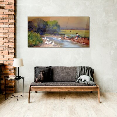 Skleneny obraz Maľba husia dediny