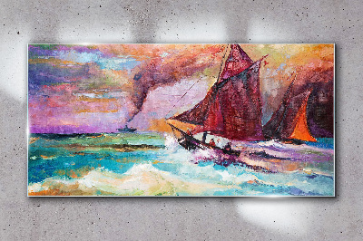 Skleneny obraz Abstrakcia morské lodi vlny
