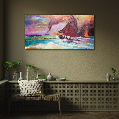 Skleneny obraz Abstrakcia morské lodi vlny