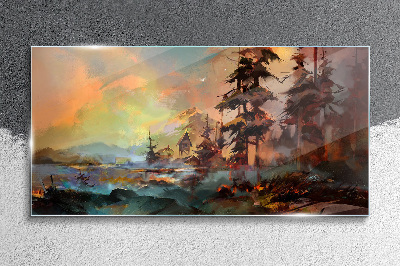 Skleneny obraz Maľovanie stromov strom hory