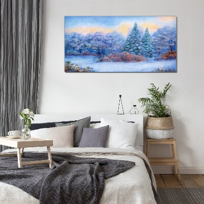 Skleneny obraz Akvarel snow strom les