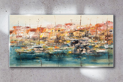 Skleneny obraz Abstrakcia prístavných lodí lode