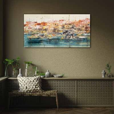 Skleneny obraz Abstrakcia prístavných lodí lode