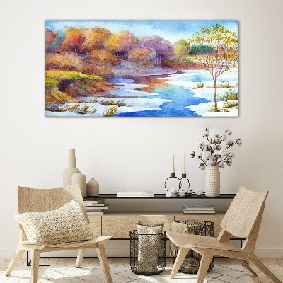 Skleneny obraz Akvarel strom rieka