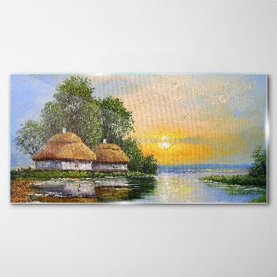 Skleneny obraz Pokojný západ slnka nad dedinou