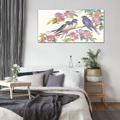 Skleneny obraz Zvieratá birds flowers