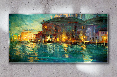 Skleneny obraz Abstrakcie riečne budovy