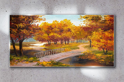 Skleneny obraz Park stromy jesenné lístie