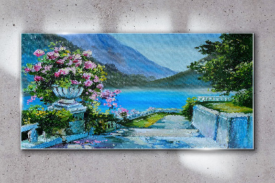 Skleneny obraz Lake hory kvety
