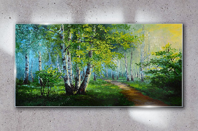 Skleneny obraz Listy lesné cesty
