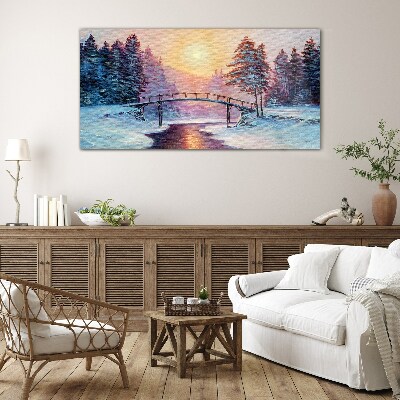 Skleneny obraz Maľovanie zimné stromy most