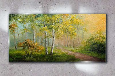 Skleneny obraz Listy lesné cesty
