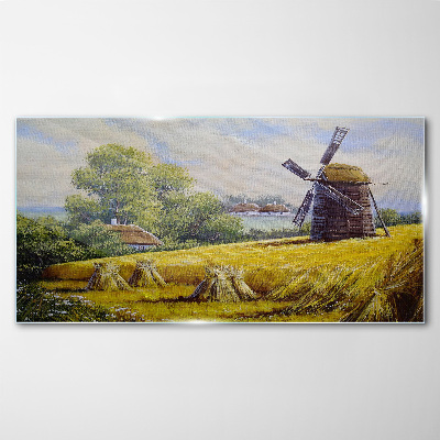 Skleneny obraz Vidiecka krajina s veterným mlynom