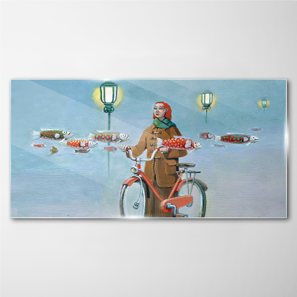 Skleneny obraz Maľovanie žien na bicykli hmla