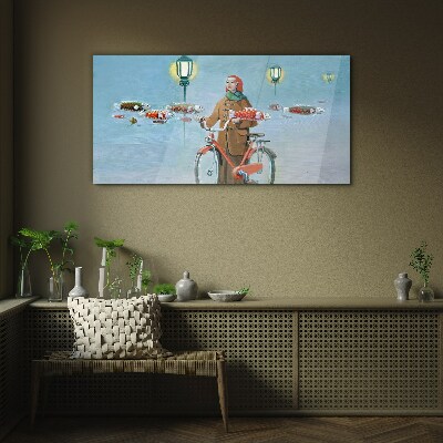 Skleneny obraz Cyklistický výlet za rybami